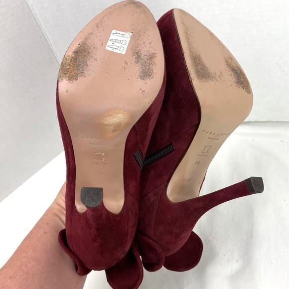 Pura Lopez Suede Heels Booties Pumps Burgundy Size 38 Made in Spain - Picture 5 of 9